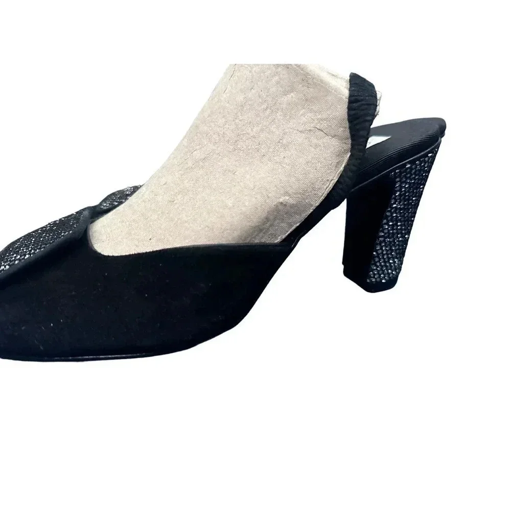 Olivia Rose Tal Women's Black Genuine Leather Crystal High Heel Size 9